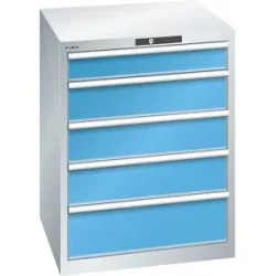 Schubladenschrank, 5 Schubladen, BxTxH 717 x 725 x 850 mm, lichtgrau / lichtblau, Schubladentraglast 75 kg LISTA