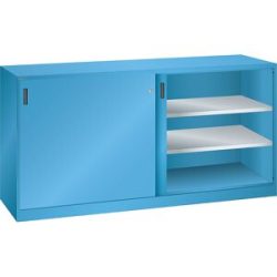 Schiebetürenschrank mit Vollblechtüren, 4 Fachböden, lichtblau LISTA