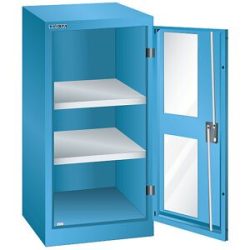 Flügeltürenschrank, 2 Fachböden, Breite 500 mm, mit Sichtfenster, lichtblau LISTA