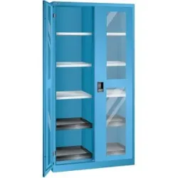 Sichtfensterschrank, HxBxT 1950 x 1000 x 580 mm, mit 10 Fachböden, lichtblau LISTA