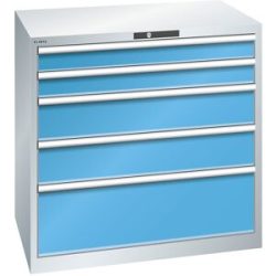 Schubladenschrank, 5 Schubladen, BxTxH 1023 x 725 x 1000 mm, lichtgrau / lichtblau LISTA