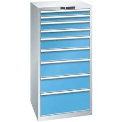 Schubladenschrank, 9 Schubladen, BxTxH 717 x 725 x 1450 mm, lichtgrau / lichtblau LISTA