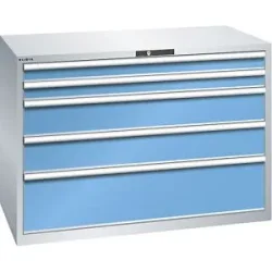 Schubladenschrank, 5 Schubladen, BxTxH 1431 x 725 x 1000 mm, lichtgrau / lichtblau LISTA