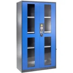 Chemikalienschrank, Tür mit Sichtfenstern, 3 Fachböden, enzianblau asecos