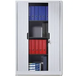 Rollladenschrank mit Horizontal-Jalousie, HxBxT 1980 x 800 x 420 mm, 4 Fachböden, 5 Ordnerhöhen, weißaluminium C+P