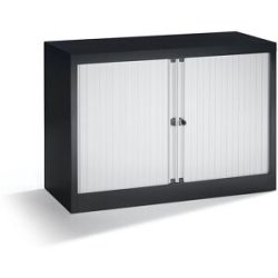 Euro-Rollladenschrank, Breite 1000 mm, 1 Fachboden, tiefschwarz / lichtgrau BISLEY