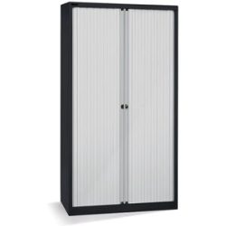 Euro-Rollladenschrank, Breite 1000 mm, 4 Fachböden, tiefschwarz / lichtgrau BISLEY