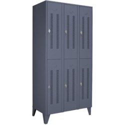 Doppelstock-Spind Berlin 1, 3 Abteile, blaugrau, Breite 900 mm, 6 Fächer Wolf