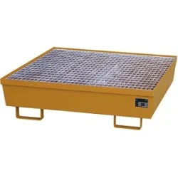 Stahl-Auffangwanne mit Randprofilierung, für 4 x 200-l-Fässer, LxB 1200 x 1200 mm, orange RAL 2000 eurokraft pro
