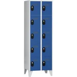 5er-Schließfachschrank Köln, 2 Abteile, lichtgrau / enzianblau, 600 mm Wolf