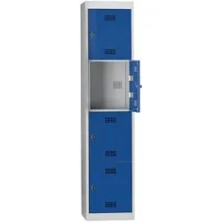 4er-Schließfachschrank Hamburg, 1 Abteil, 4 Fächer, Höhe 410 mm, Breite 400 mm, Grundelement, lichtgrau / enzianblau Wolf