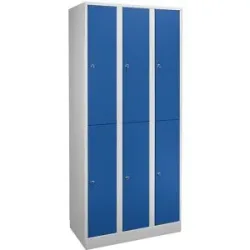 Doppelstock-Spind Komfort, 3 Abteile, lichtgrau / enzianblau, Breite 1200 mm Wolf