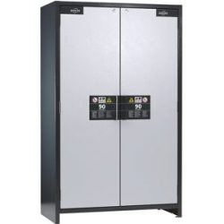 Feuerbeständiger Industrie-Gefahrstoffschrank Typ 90, HxBxT 1955 x 1200 x 615 mm, 2-türig, weißaluminium asecos