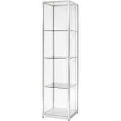 kaiserkraft Säulenvitrine, Höhe 2000 mm, 1 Drehflügeltür, BxT 500 x 500 mm, silber eloxiert
