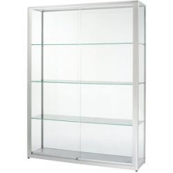 kaiserkraft Standvitrine, Höhe 2000 mm, 2 Schiebetüren, BxT 1500 x 400 mm, silber eloxiert