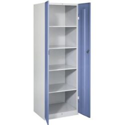 Putzmittelspind Frankfurt, 4 Fachböden, B 600 mm, Türen taubenblau Wolf