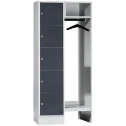 Schließfach-Garderobensystem Dresden, 5 Fächer, 1 Garderobe, B 850 mm, lichtgrau / basaltgrau Wolf