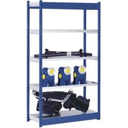Stabil-Steckregal, einseitig, Regalhöhe 2000 mm, blau/verzinkt, Bodenbreite 1025 mm, Grundregal, Breite x Tiefe 1025 x 400 mm hofe