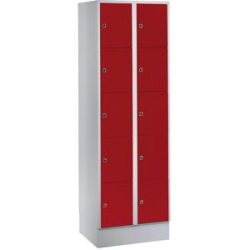 5er-Schließfachschrank München, 2 Abteile, lichtgrau / feuerrot, B 600 mm, mit Bodensockel Wolf
