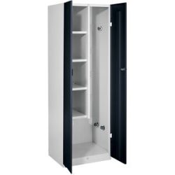 Putzmittelspind Frankfurt, 4 Fachböden, 5 Gerätehalter, B 600 mm, Türen tiefschwarz Wolf
