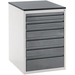 Schubladenschrank mit Teleskopführungen, Höhe 820 mm, Schubladen 2 x 90, 3 x 120, 1 x 180 mm, lichtgrau / anthrazit-metallic, Breite 580 mm RAU