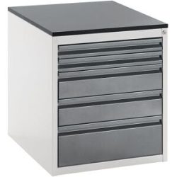 Schubladenschrank mit Teleskopführungen, Höhe 640 mm, Schubladen 2 x 60, 2 x 120, 1 x 180 mm, lichtgrau / anthrazit-metallic, Breite 580 mm RAU