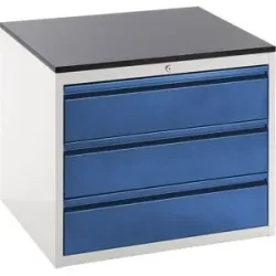 Schubladenschrank mit Teleskopführungen, Höhe 640 mm, Schubladen 3 x 180 mm, lichtgrau / enzianblau, Breite 770 mm RAU