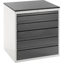Schubladenschrank mit Teleskopführungen, Höhe 820 mm, Schubladen 2 x 120, 2 x 150, 1 x 180 mm, lichtgrau / anthrazit, Breite 770 mm RAU