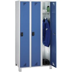 Spind Bremen, 3 Abteile, lichtgrau / brillantblau, Breite 900 mm eurokraft pro