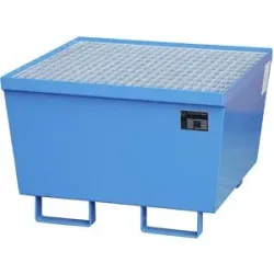 Stahl-Auffangwanne mit Randprofilierung, für 1 x 200-l-Fass, blau RAL 5012 eurokraft pro