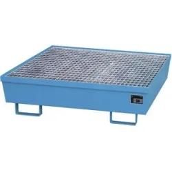 Stahl-Auffangwanne mit Randprofilierung, für 4 x 200-l-Fässer, LxB 1200 x 1200 mm, blau RAL 5012 eurokraft pro