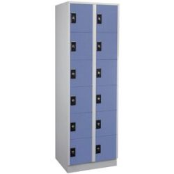 6er-Schließfachschrank Stuttgart, 2 Abteile, B 600 mm, lichtgrau / taubenblau Wolf