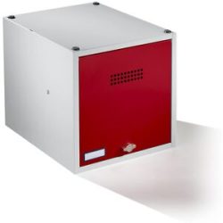 Einzelschließfach Köln, erweiterbar, HxBxT 400 x 400 x 500 mm, für Vorhängeschloss, Tür feuerrot Wolf