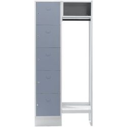 Schließfach-Garderobensystem Dresden, 5 Fächer, 1 Garderobe, B 850 mm, lichtgrau / silbergrau Wolf