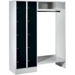 Schließfach-Garderobensystem Dresden, 2 Abteile links, 1 Garderobe, B 1470 mm, lichtgrau / tiefschwarz Wolf