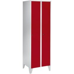 Spind München, 2 Abteile, lichtgrau / feuerrot, B 600 mm, mit Füßen Wolf