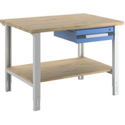 Werkbank, Baukastensystem Serie 7000, 1 Schublade, 1 Ablageboden, BxT 1250 x 900 mm eurokraft pro