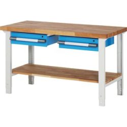 Werkbank, Baukastensystem Serie 7000, 2 Schubladen 150 mm, BxT 1500 x 700 mm eurokraft pro