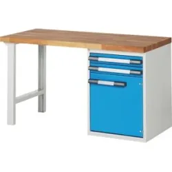 Werkbank, Baukastensystem Serie 7000, 2 Schubladen, 1 Schrank, Tiefe 700 mm, BxT 1500 x 700 mm eurokraft pro