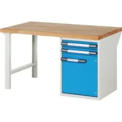 Werkbank, Baukastensystem Serie 7000, 2 Schubladen, 1 Schrank, Tiefe 700 mm, BxT 1500 x 900 mm eurokraft pro