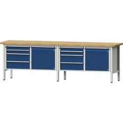 Werkbank Breite 2800 mm, Gestellbauweise, 2 Türen, 8 Schubladen mit Vollauszug, Höhe 890 mm, Buchemassivplatte ANKE