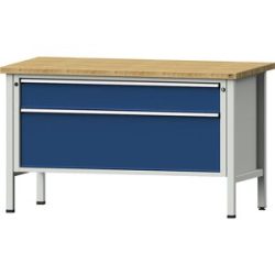 Werkbank, Gestellbauweise Serie V, 2 XXL-Schubladen, Höhe 890 mm, Buche massiv ANKE