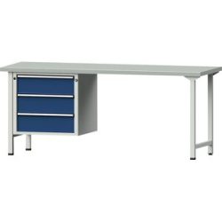 Werkbank, Gestellbauweise Serie V, 3 Schubladen, Breite 2000 mm, Stahlblechbelag ANKE