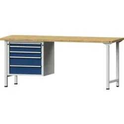 Werkbank, Gestellbauweise Serie V, 5 Schubladen, Buchemassivplatte, Breite 2000 mm ANKE