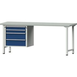 Werkbank, Gestellbauweise Serie V, 2 Schubladen 90 mm, 2 Schubladen 180 mm, Stahlblechbelagplatte, Breite 2000 mm ANKE