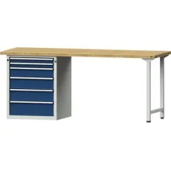 Werkbank, Gestellbauweise Serie V, 6 Schubladen, Buchemassivplatte, Breite 2000 mm ANKE