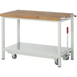 Fahr- und absenkbare Werkbank, Gestellbauweise Serie 8000, 1 Ablageboden, BxT 1250 x 700 mm eurokraft pro