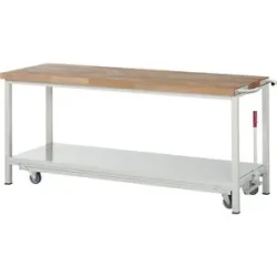 Fahr- und absenkbare Werkbank, Gestellbauweise Serie 8000, 1 Ablageboden, BxT 2000 x 700 mm eurokraft pro