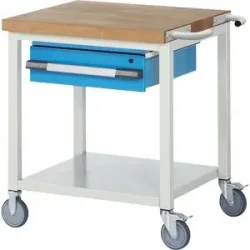 Fahrbare Werkbank Serie 8000, Gestellbauweise, 1 Hängeschublade, Ablageboden, BxT 750 x 700 mm eurokraft pro