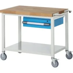 Fahrbare Werkbank Serie 8000, Gestellbauweise, 1 Hängeschublade, Ablageboden, BxT 1000 x 700 mm eurokraft pro